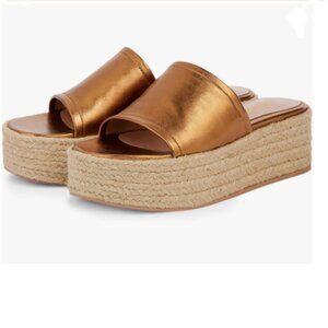 FOWT Gold Open Toe Espadrille Platform Sandals Slip on Comfortable Mules Summer